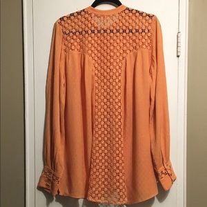 NWT FREE PEOPLE Gauze & Lace Cutout Blouse Sz Lg
